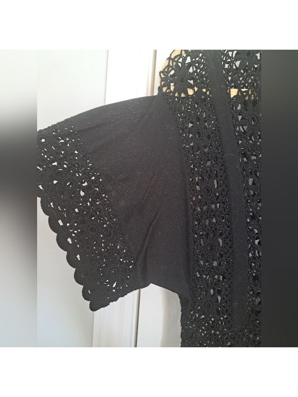 NANETTE LEPORE black cotton crochet knit cut out short sleeve cover up dress M - Picture 5 of 10